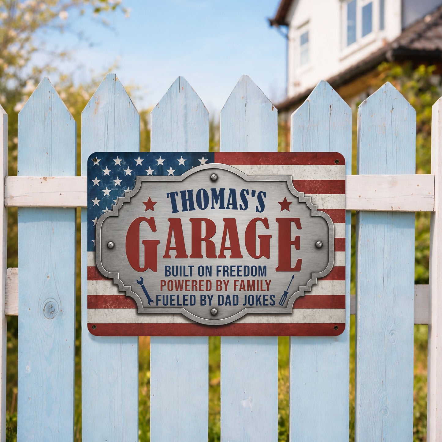 My Garage Built On Freedom, Personalized Metal Sign, Gift For Dad