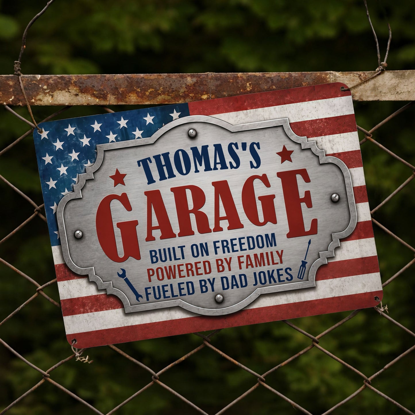 My Garage Built On Freedom, Personalized Metal Sign, Gift For Dad