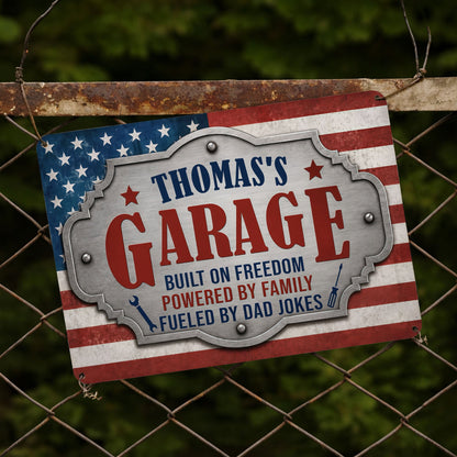 My Garage Built On Freedom, Personalized Metal Sign, Gift For Dad
