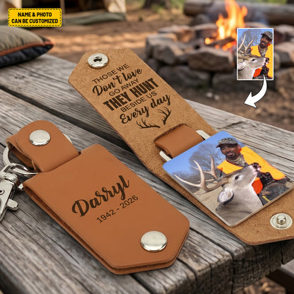 Personalized Leather Memorial Hunting Keychain with Custom Photo & Name