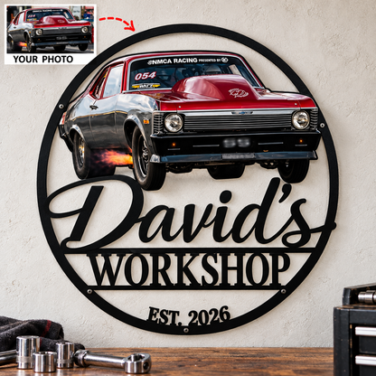 Drag Racing Pride – Personalized Race Car Photo, Name & Year Workshop Metal Sign
