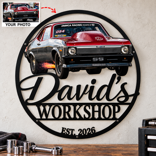 Drag Racing Pride – Personalized Race Car Photo, Name & Year Workshop Metal Sign