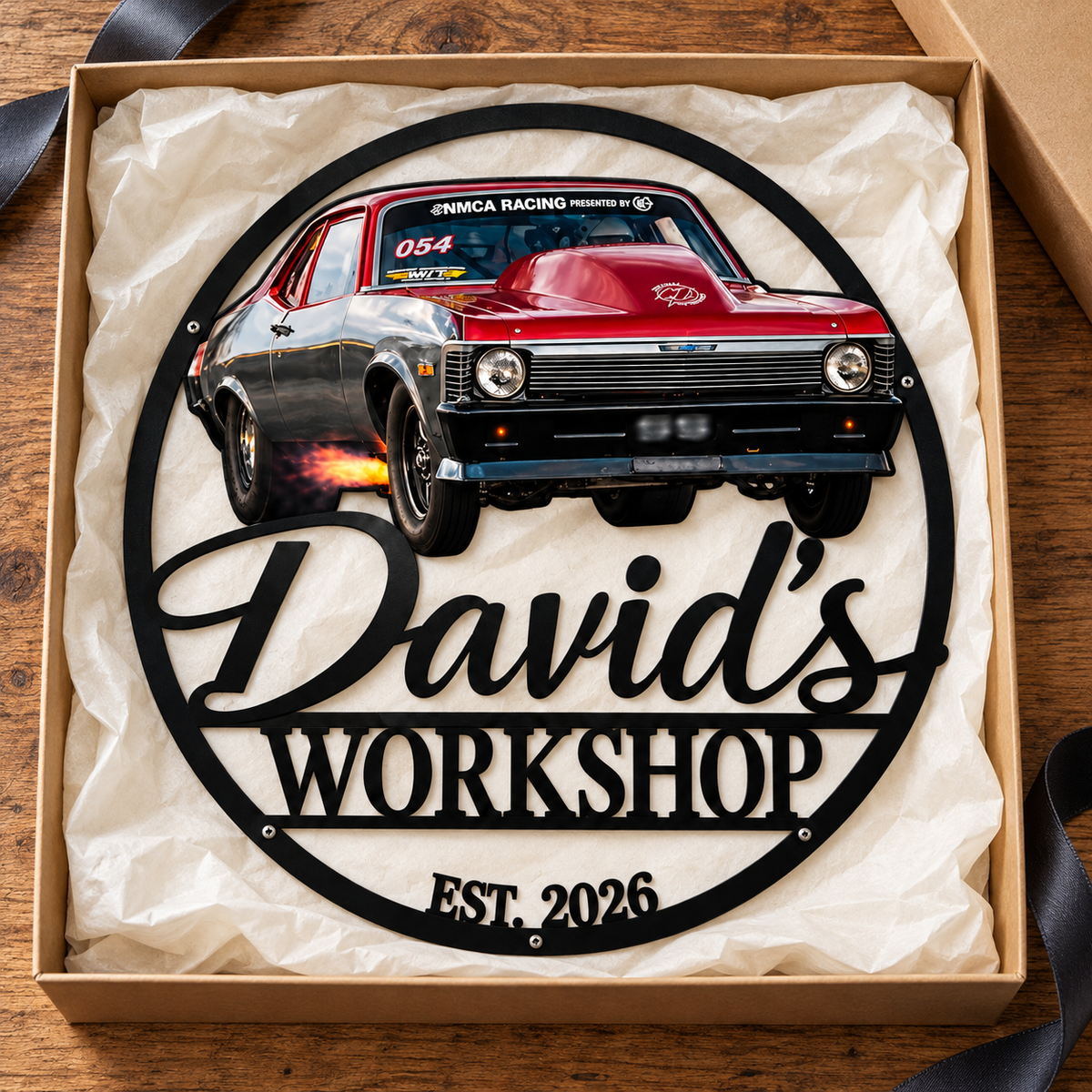 Drag Racing Pride – Personalized Race Car Photo, Name & Year Workshop Metal Sign