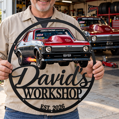 Drag Racing Pride – Personalized Race Car Photo, Name & Year Workshop Metal Sign