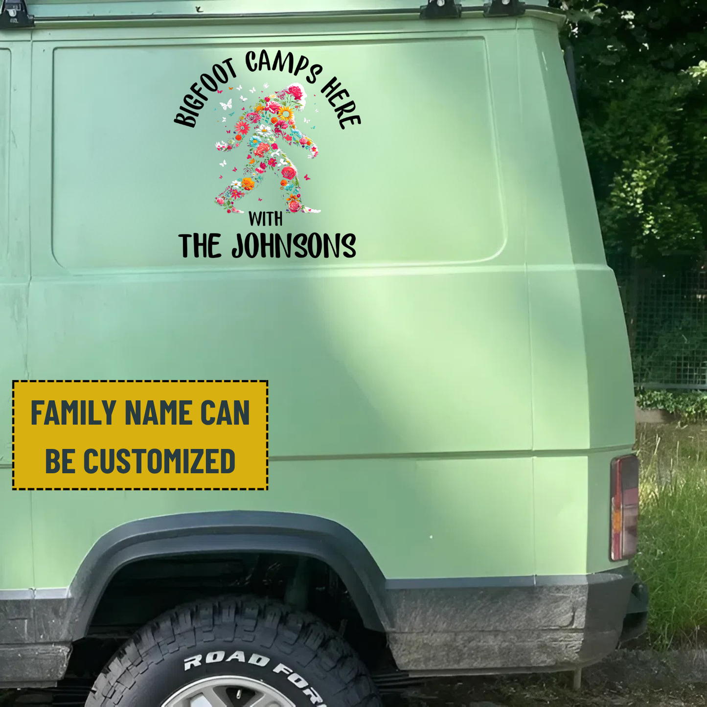 Bigfoot Camping Decal - Personalized Family Name Bigfoot Decal, Camper Decal, RV Decal, Happy Camper
