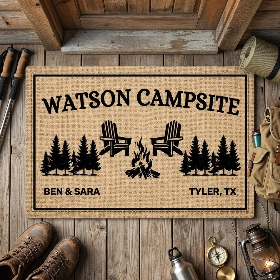 Personalized Campsite Family Name Welcome Camping Doormat