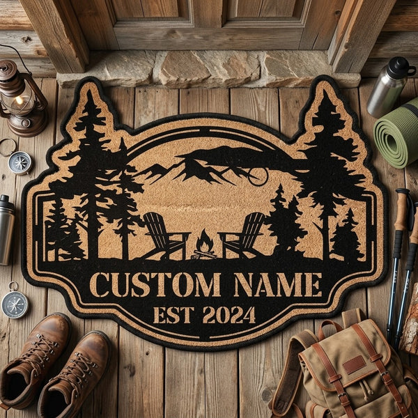 Personalized Couple Campsite Shape Doormat/Rug