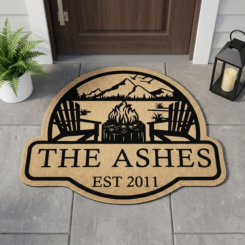 Personalized Couple Campfire Shape Doormat/Rug