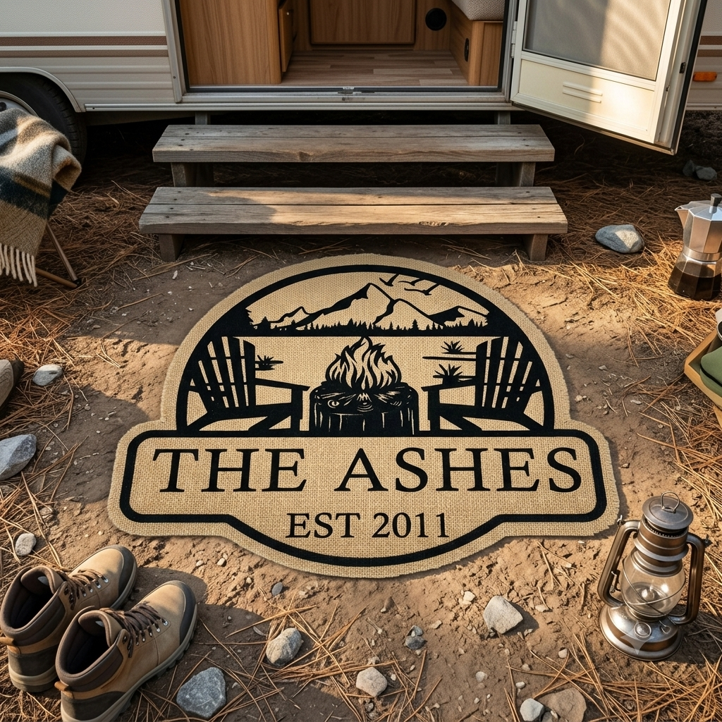Personalized Couple Campfire Shape Doormat/Rug