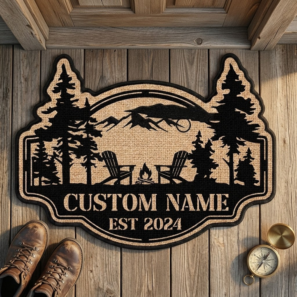 Personalized Couple Campsite Shape Doormat/Rug