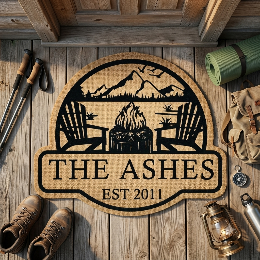 Personalized Couple Campfire Shape Doormat/Rug