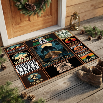 Vintage Bigfoot Camping Collage Doormat