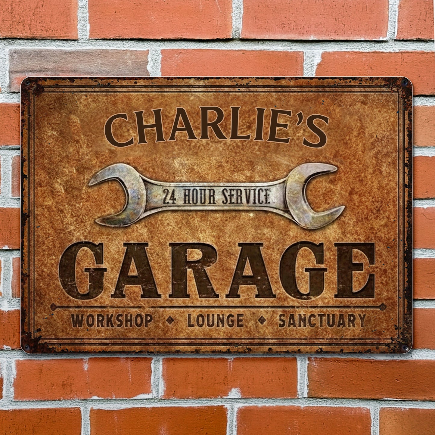 24 Hour Service Garage Lounge and Sanctuary,Personalized Metal Sign,Gift For Garage Owners and Car Enthusiasts