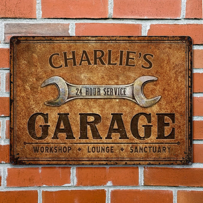 24 Hour Service Garage Lounge and Sanctuary,Personalized Metal Sign,Gift For Garage Owners and Car Enthusiasts