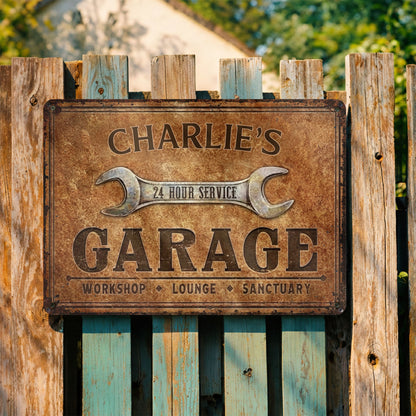 24 Hour Service Garage Lounge and Sanctuary,Personalized Metal Sign,Gift For Garage Owners and Car Enthusiasts