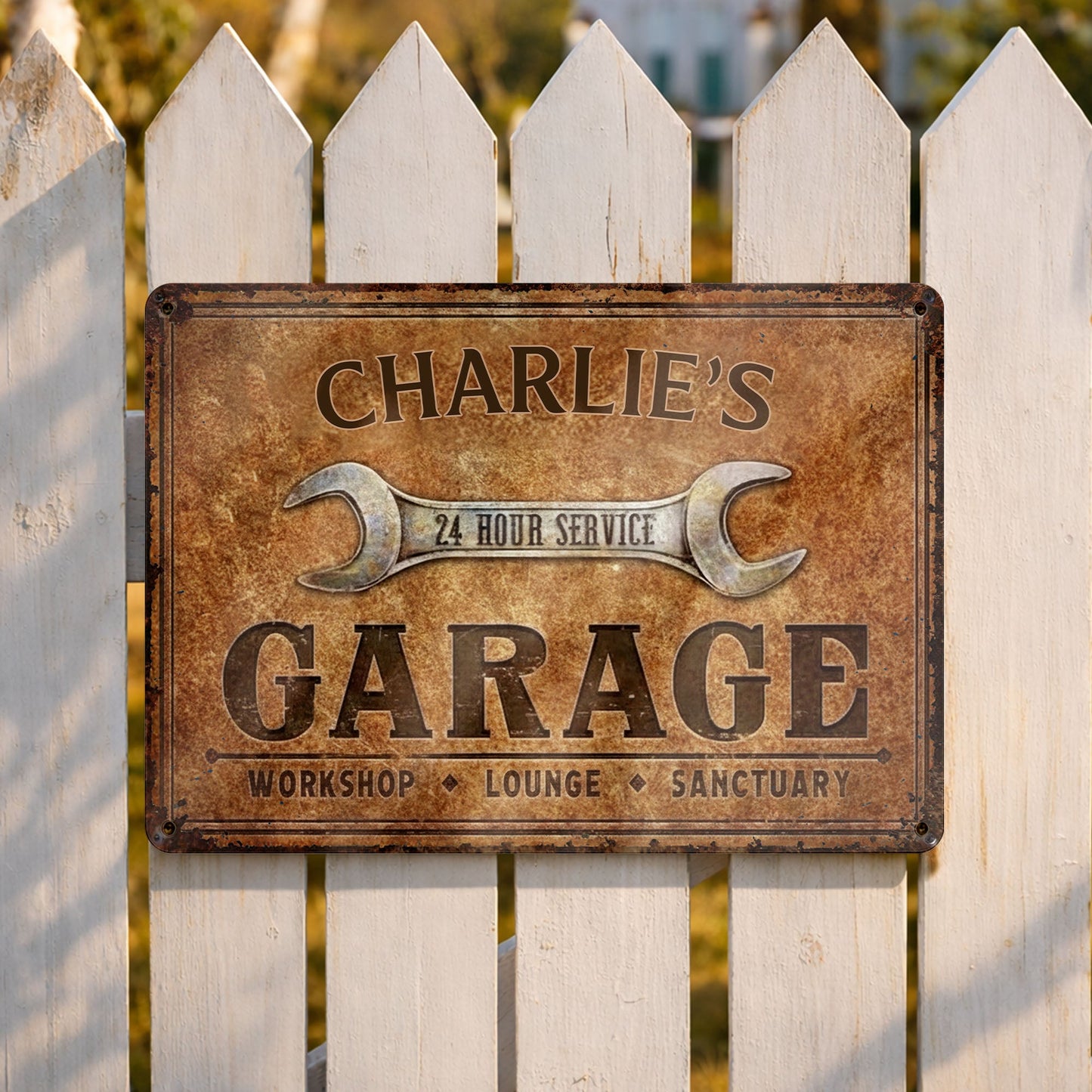 24 Hour Service Garage Lounge and Sanctuary,Personalized Metal Sign,Gift For Garage Owners and Car Enthusiasts