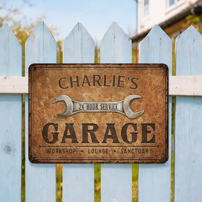 24 Hour Service Garage Lounge and Sanctuary,Personalized Metal Sign,Gift For Garage Owners and Car Enthusiasts