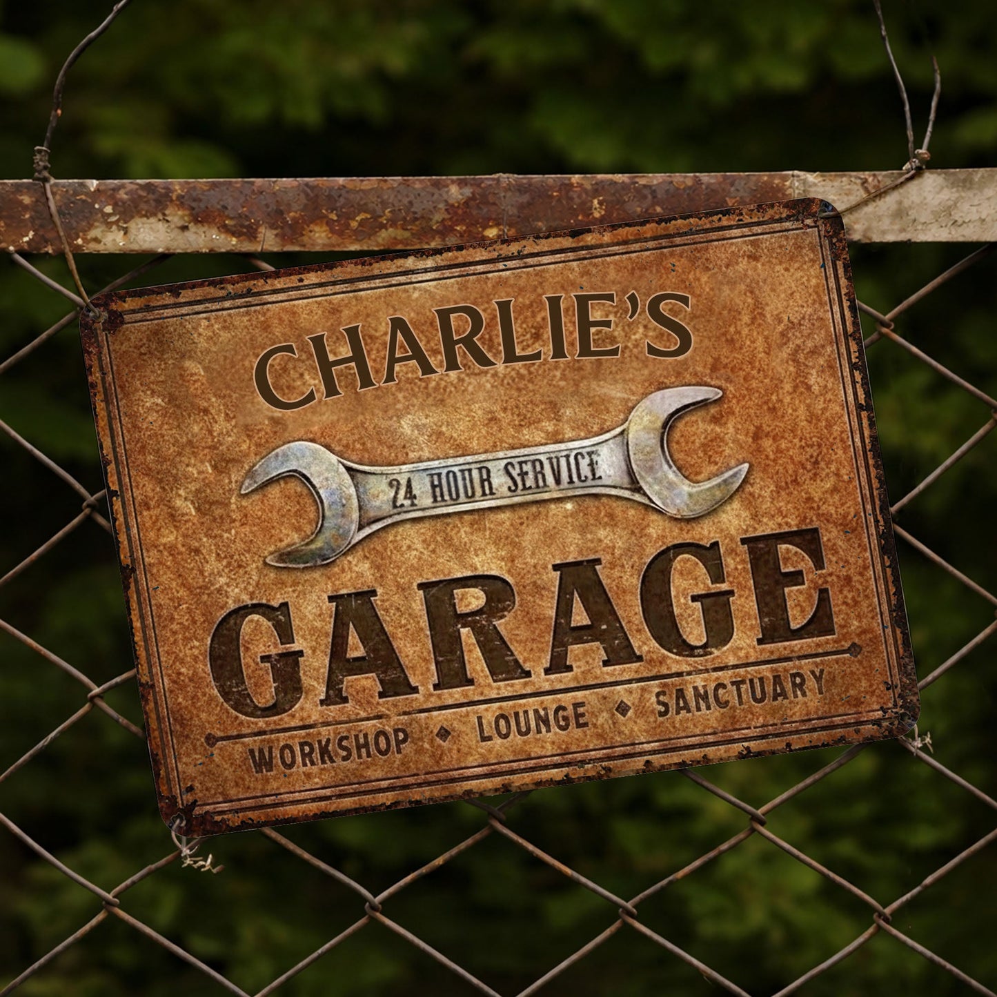 24 Hour Service Garage Lounge and Sanctuary,Personalized Metal Sign,Gift For Garage Owners and Car Enthusiasts