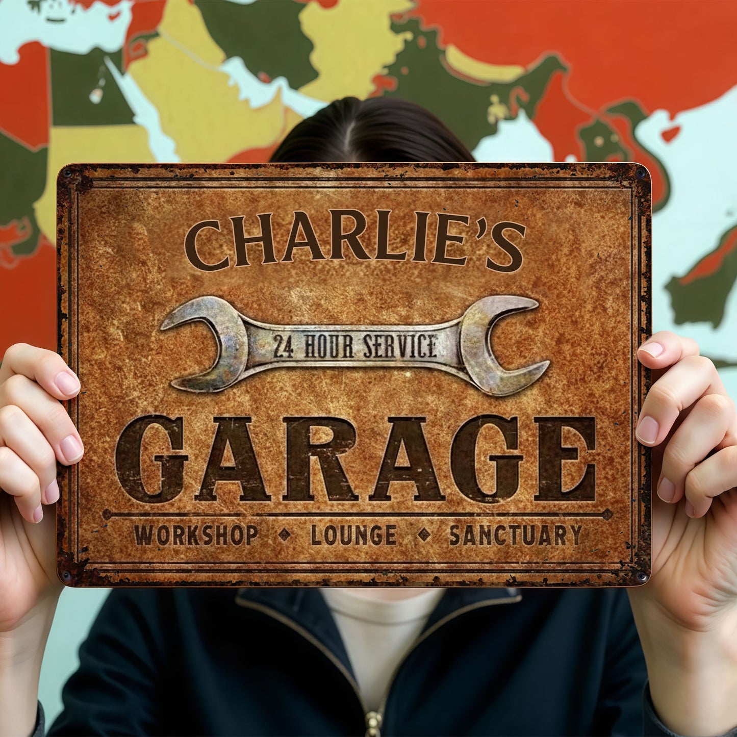 24 Hour Service Garage Lounge and Sanctuary,Personalized Metal Sign,Gift For Garage Owners and Car Enthusiasts