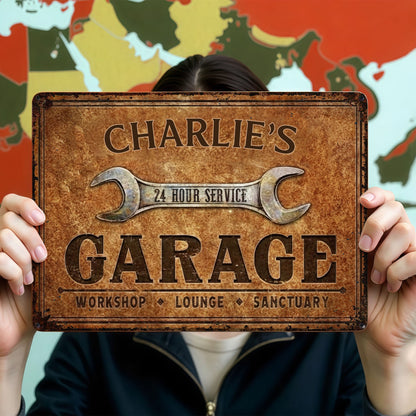 24 Hour Service Garage Lounge and Sanctuary,Personalized Metal Sign,Gift For Garage Owners and Car Enthusiasts