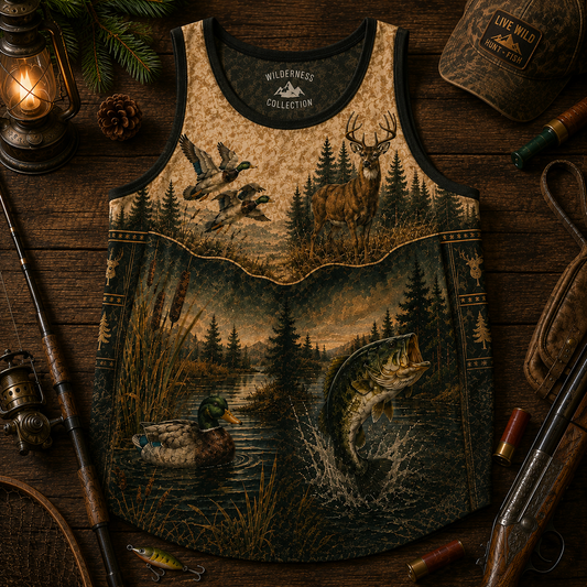 Hunting & Fishing Life – Vintage Outdoor All-Over Print Shirt