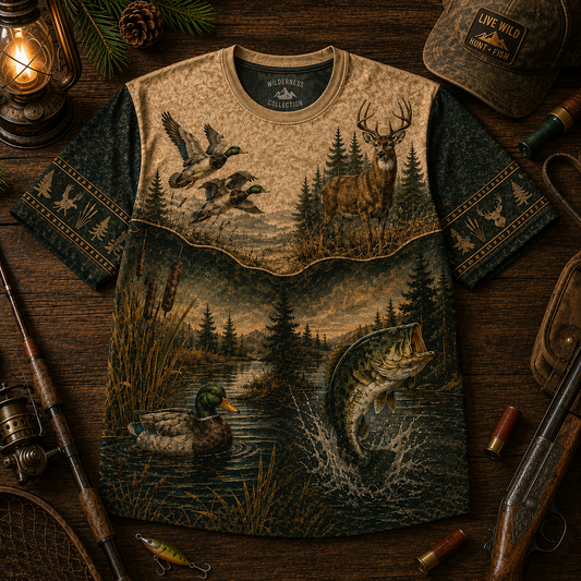 Hunting & Fishing Life – Vintage Outdoor All-Over Print Shirt