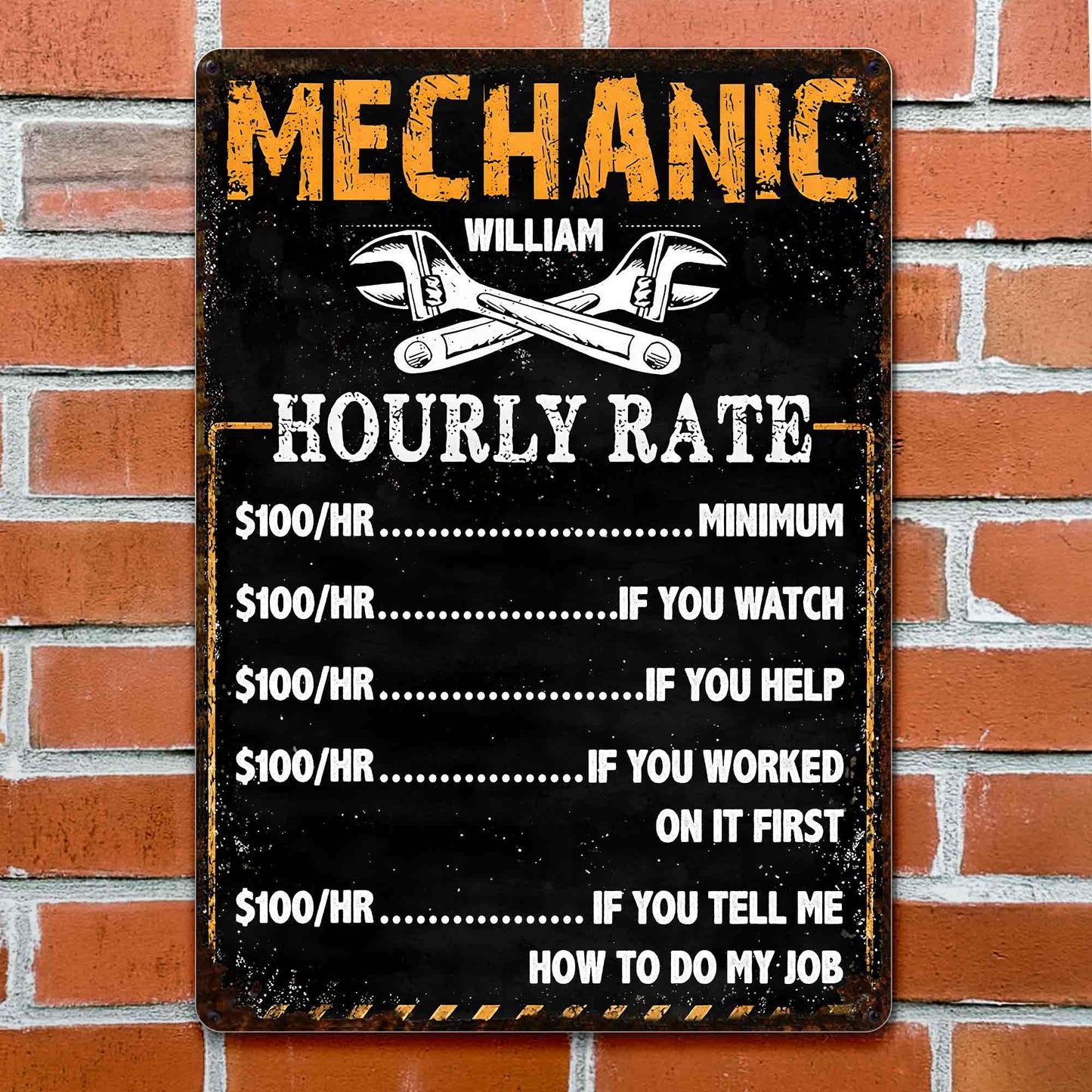 Mechanic Hourly Rate, Personalized Metal Sign, Gift For Dad and Mechanics