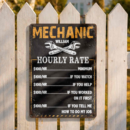 Mechanic Hourly Rate, Personalized Metal Sign, Gift For Dad and Mechanics