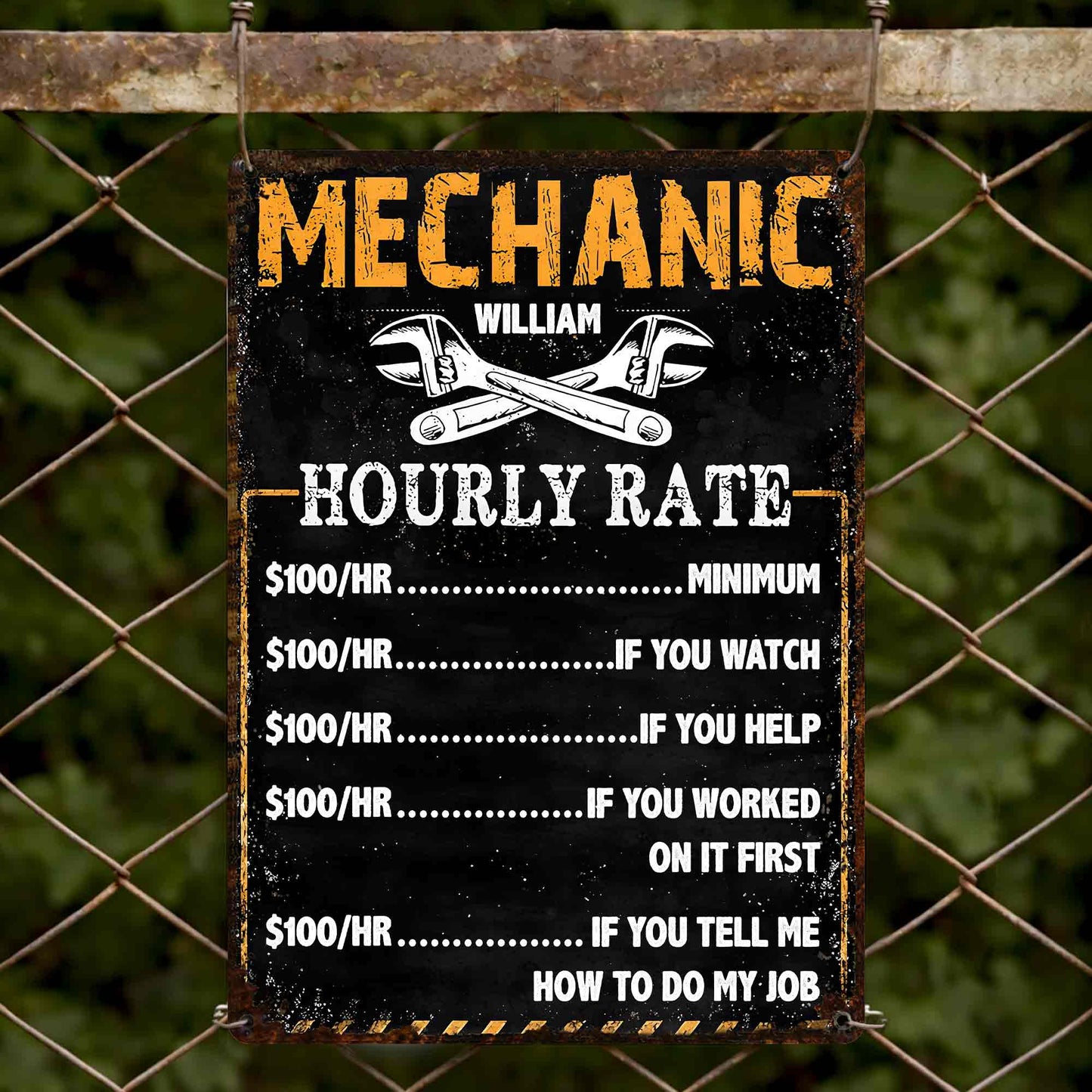 Mechanic Hourly Rate, Personalized Metal Sign, Gift For Dad and Mechanics