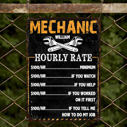 Mechanic Hourly Rate, Personalized Metal Sign, Gift For Dad and Mechanics