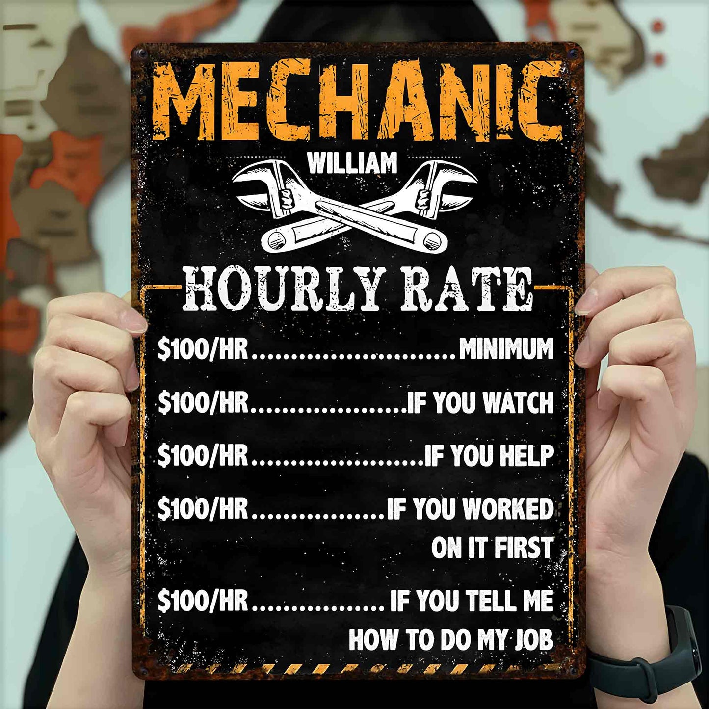 Mechanic Hourly Rate, Personalized Metal Sign, Gift For Dad and Mechanics