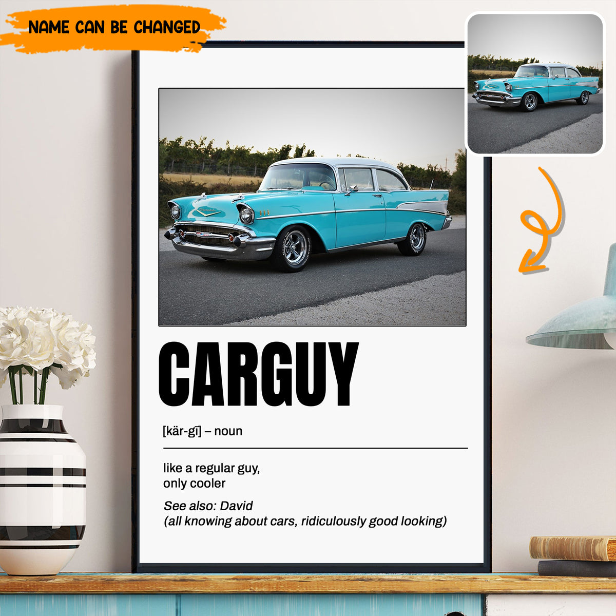 Custom Car Guy Poster & Canvas - Personalized Photo & Name Definition Print, Car Lover Gift, Classic Car Wall Art Decor