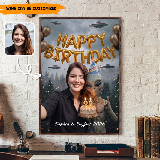 Custom Alien Birthday Poster and Canvas with Photo – Personalized UFO Theme Selfie Wall Art