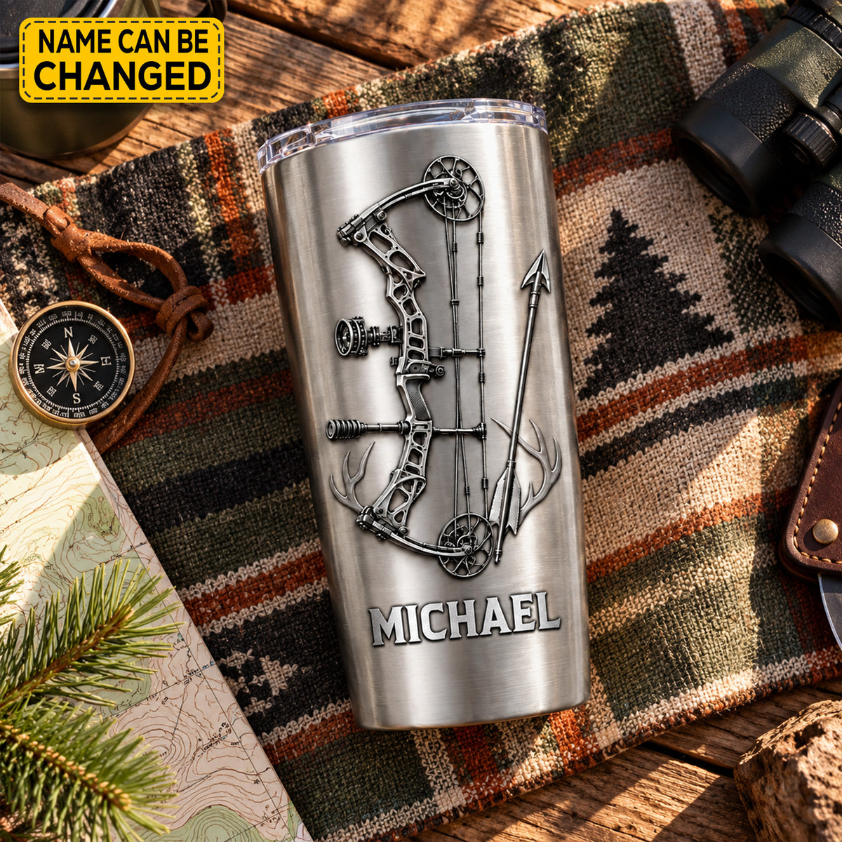 Personalized Archery Bow Stainless Steel Tumbler, Custom Hunter Travel Mug