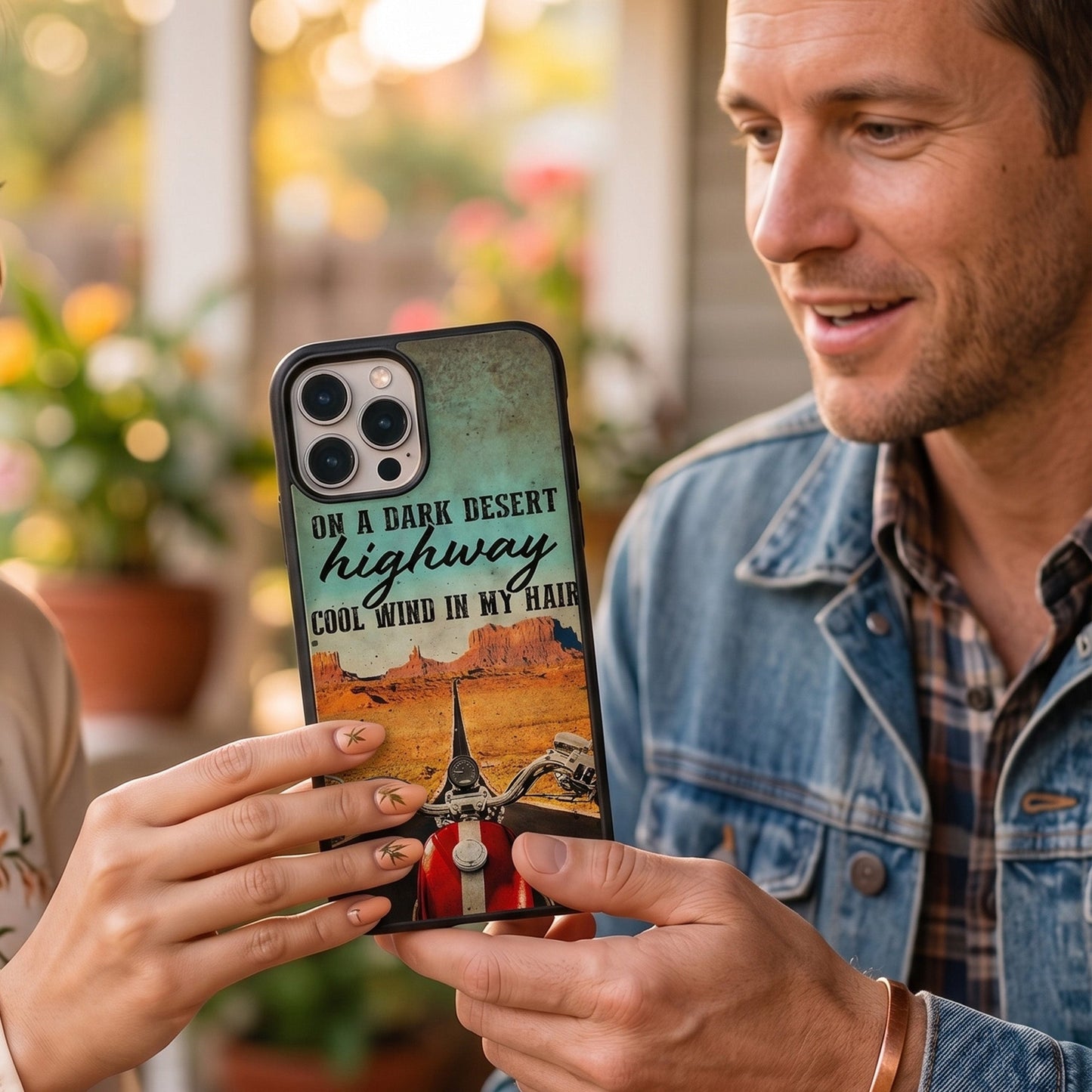 On A Dark Desert Biker Phone Case