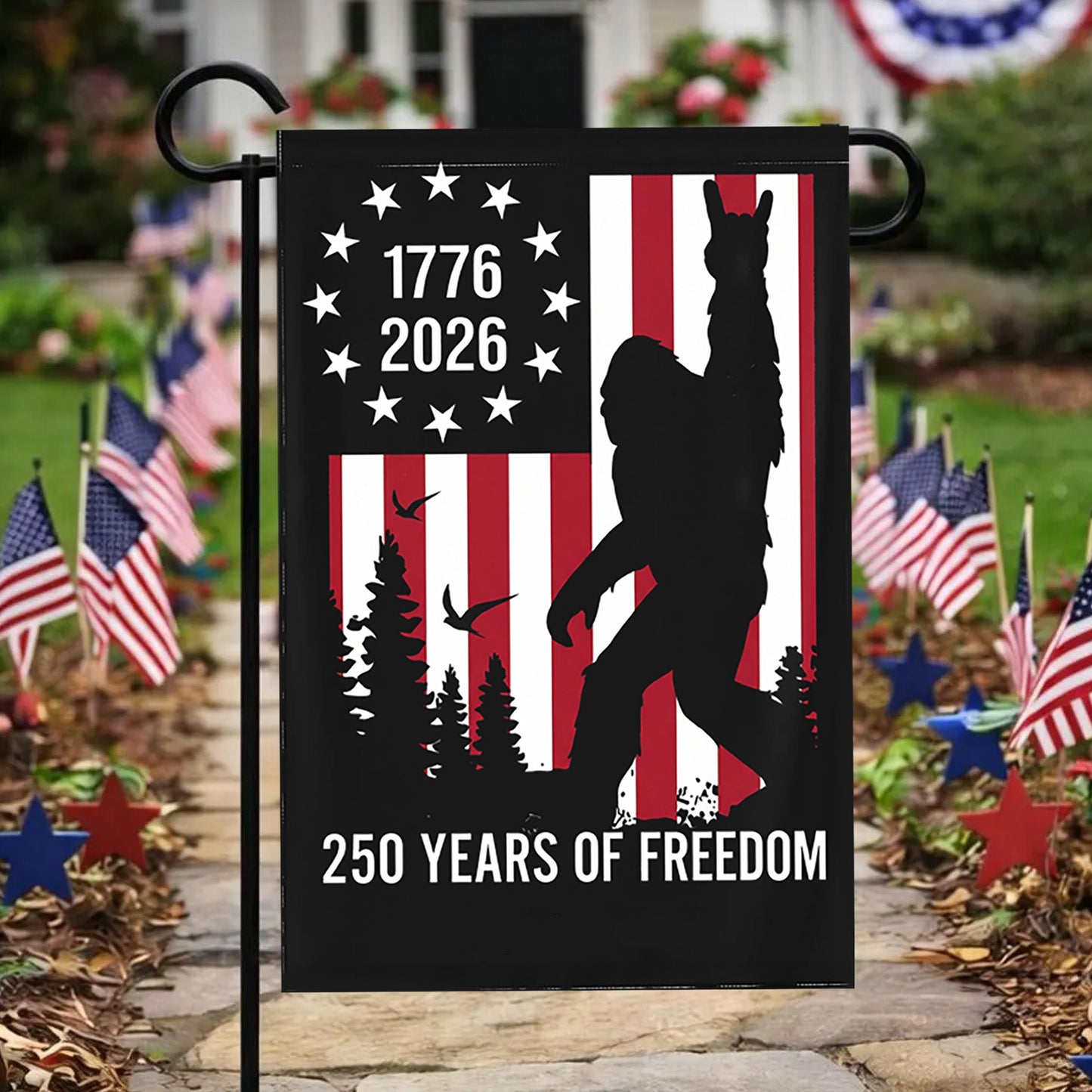 Personalized Bigfoot American Freedom Garden Flag