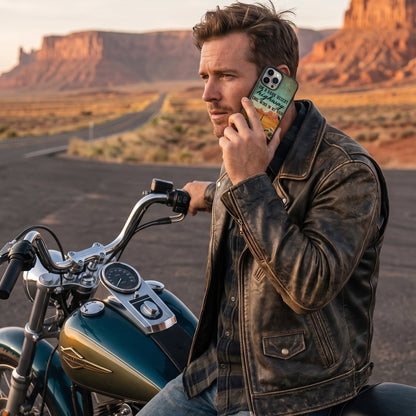 On A Dark Desert Biker Phone Case