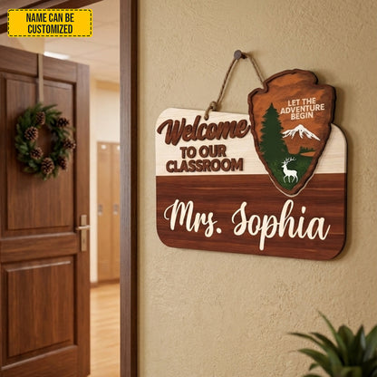 Personalized Teacher Name Sign for Classroom Door - National Park Style Wooden Sign