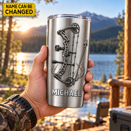 Personalized Archery Bow Stainless Steel Tumbler, Custom Hunter Travel Mug