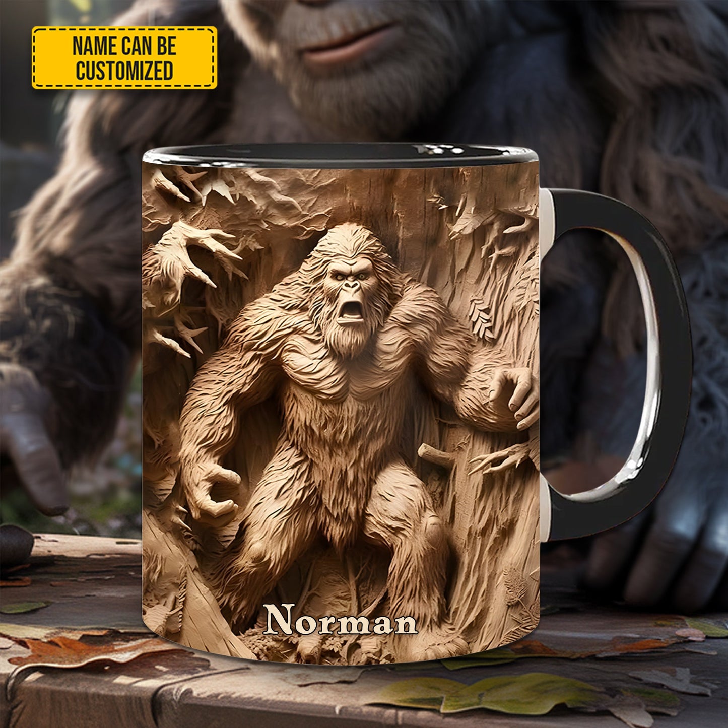 Bigfoot Sasquatch Print Forest Toile Funny - Personalized Accent Mug