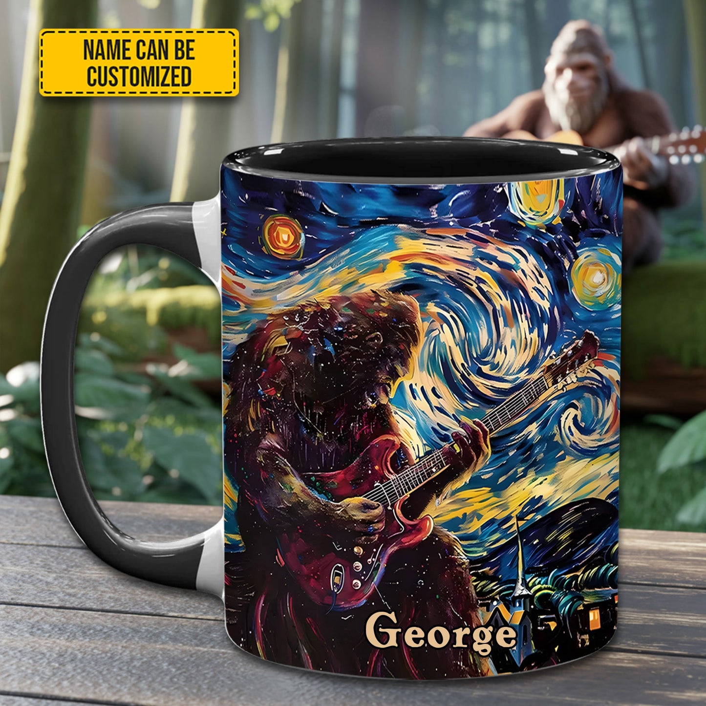 Bigfoot Sasquatch Print Forest Toile Funny Accent Mug