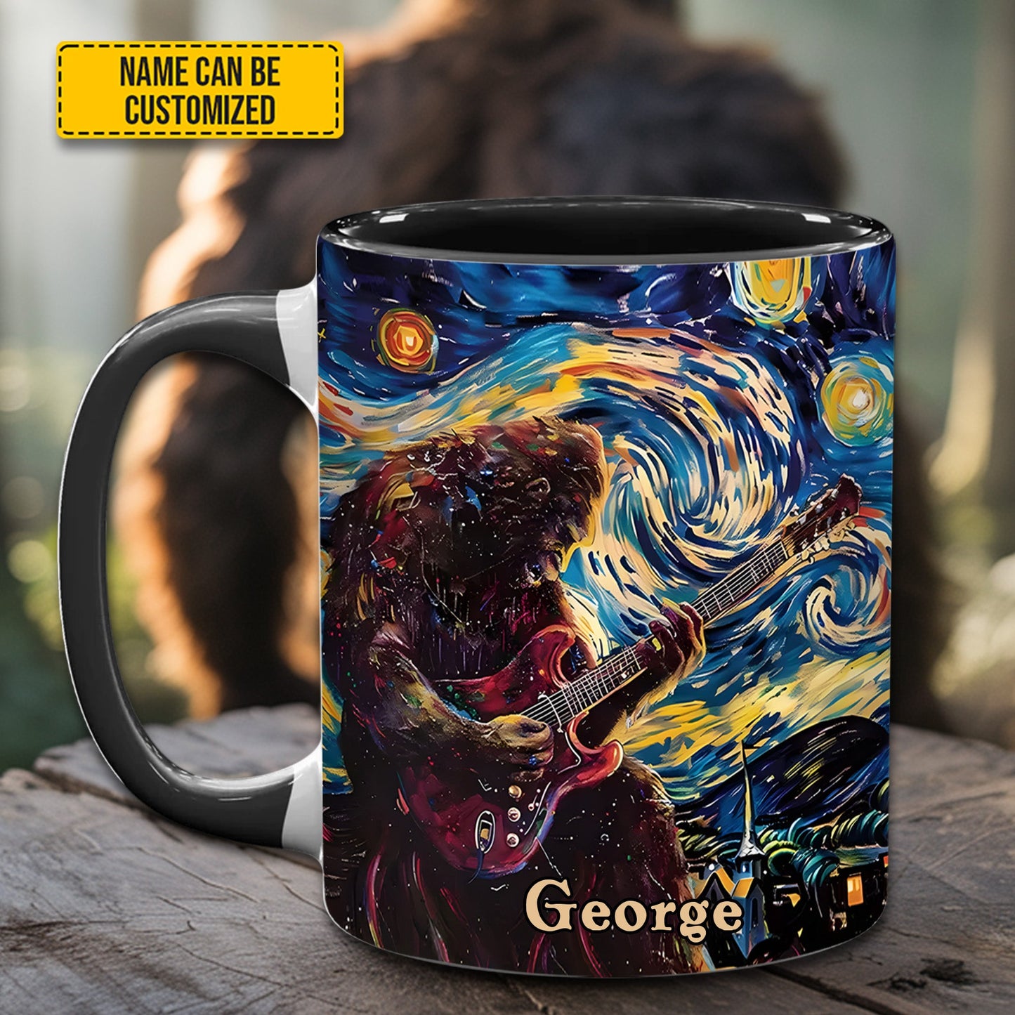 Bigfoot Sasquatch Print Forest Toile Funny Accent Mug