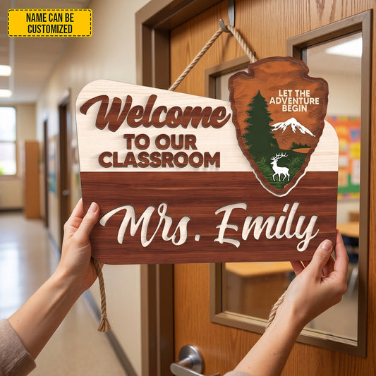 Personalized Teacher Name Sign for Classroom Door - National Park Style Wooden Sign