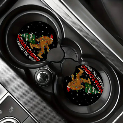 Funny Sasquatch & Christmas Tree Car Coaster