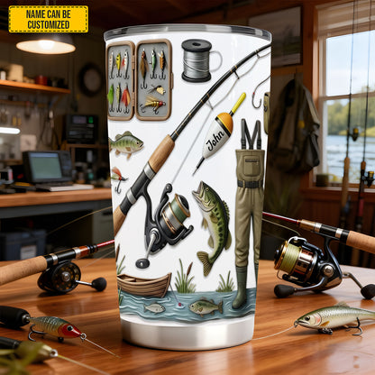 Personalized Fishing Gear Tumbler, Custom Fisherman Gift Stainless Steel Travel Mug