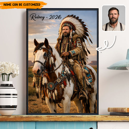 Custom Native American Portrait – Personalized Warrior Photo Poster & Canvas