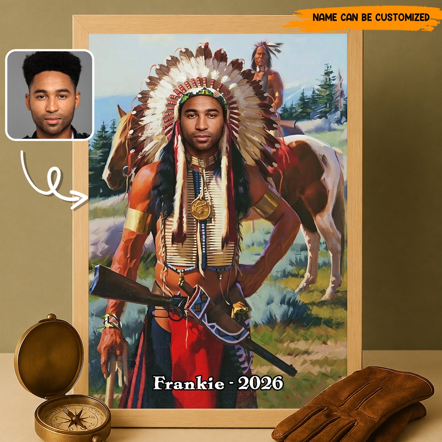 Custom Native American Chief Canvas Wall Art – Personalized Poster & Canvas Print for Men