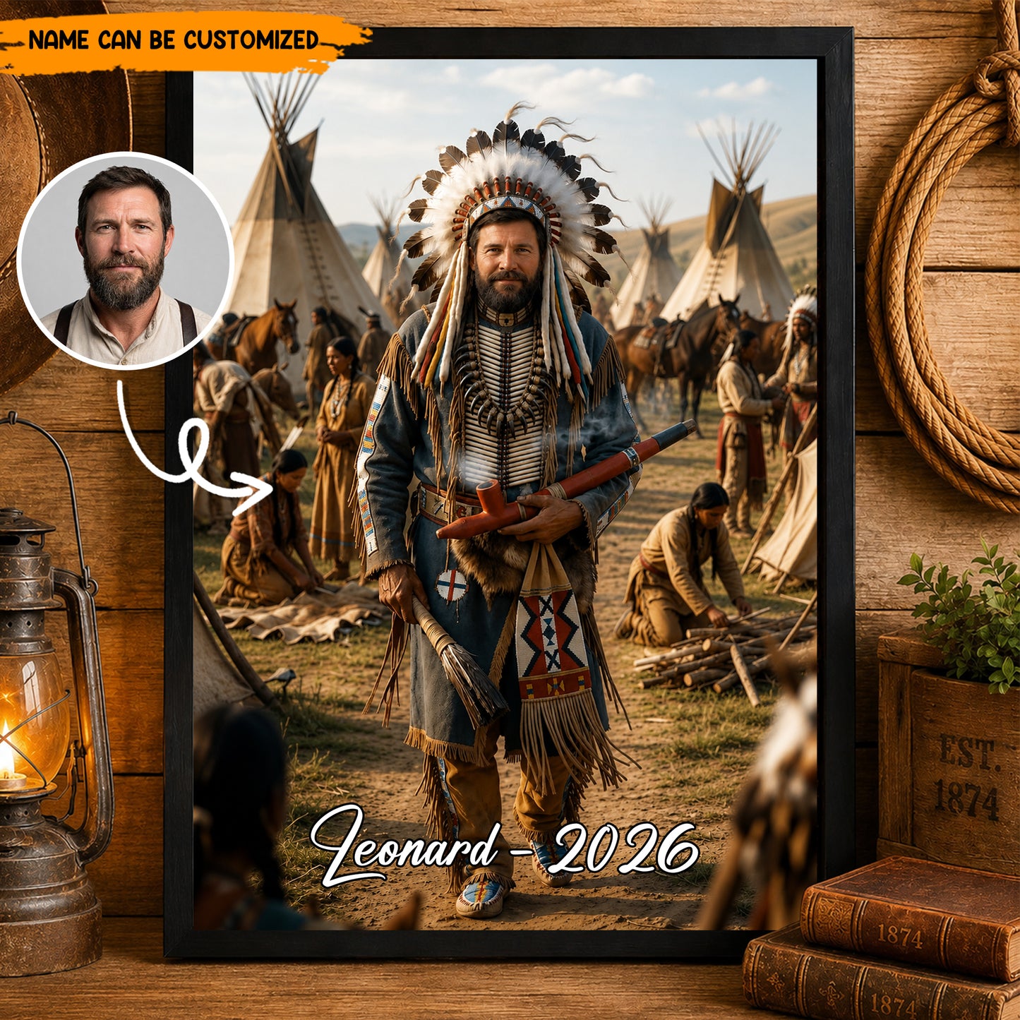 Customized Native American Warrior Portrait from Your Photo – Personalized Poster & Canvas