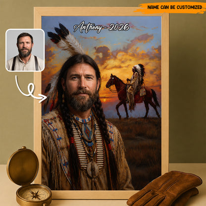 Custom Native American Portrait from Photo – Personalized Poster & Canvas Print for Men
