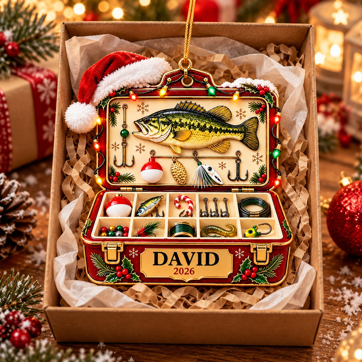 Personalized Fishing Tackle Box Christmas Ornament, Custom Fisherman Name & Year Holiday Tree Decor, Fisherman Gift